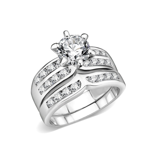LO5W006- Rhodium Plated Ring with CZ In Clear-0