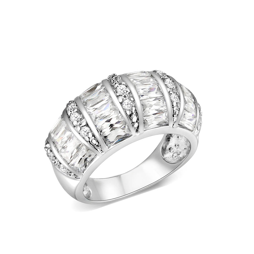 LO5W010- Rhodium Plated Ring with Crystal Glass In Clear-0