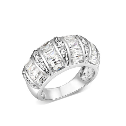 LO5W010- Rhodium Plated Ring with Crystal Glass In Clear-0