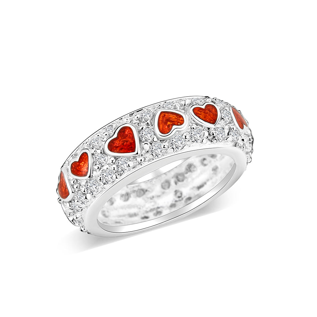 LO5W012- Rhodium Plated Ring with Crystal Glass In Red-0