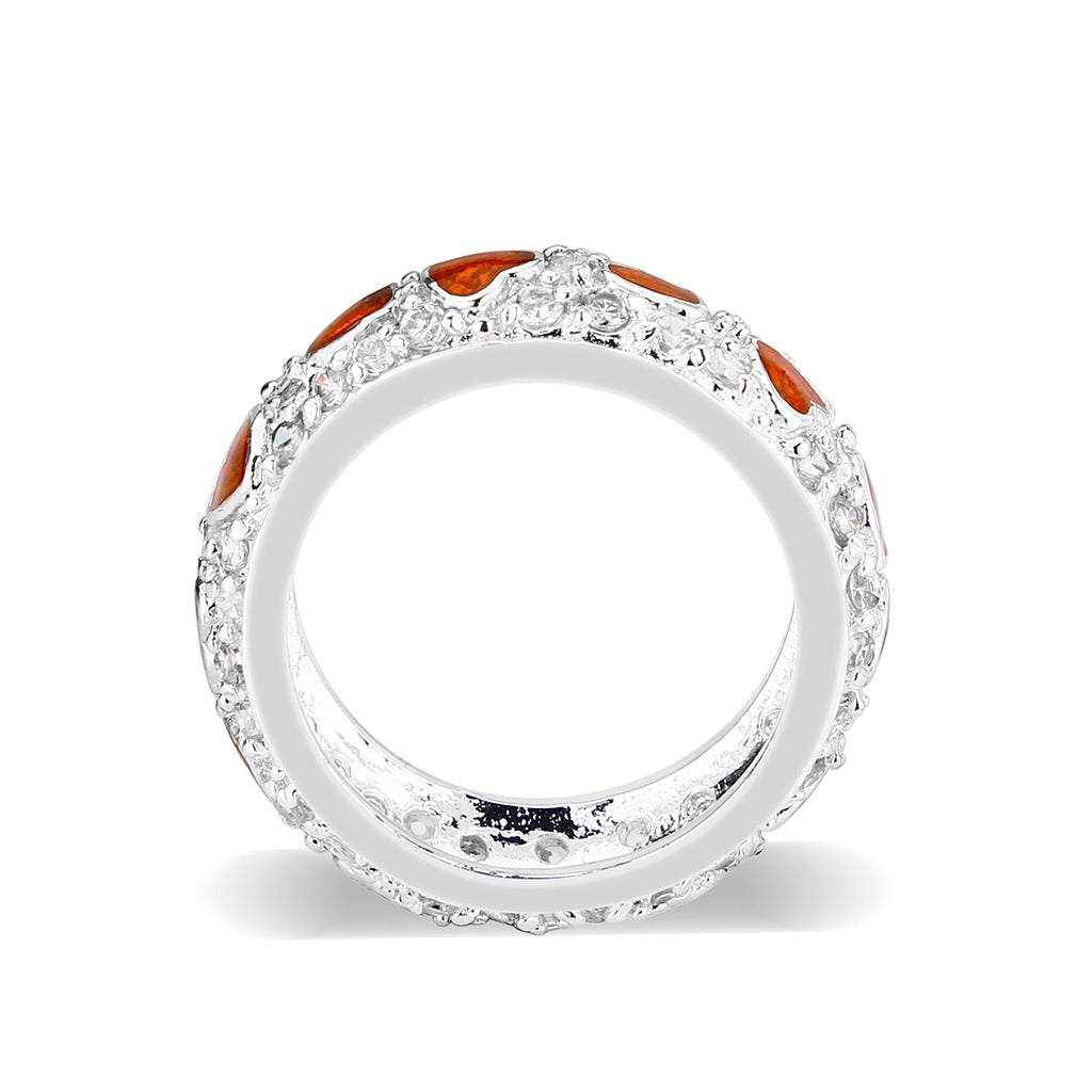 LO5W012- Rhodium Plated Ring with Crystal Glass In Red-2