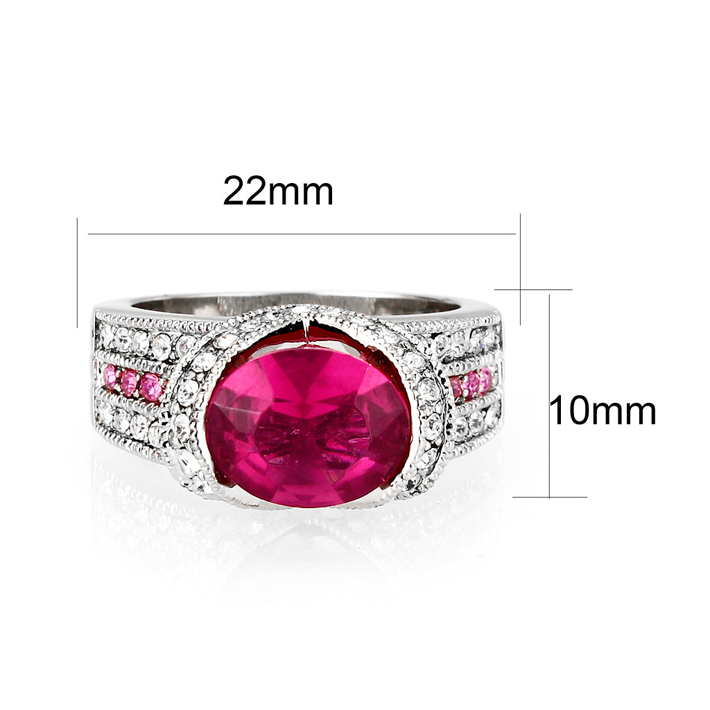 LO5W040 - Rhodium Brass Ring with CZ in Red-1