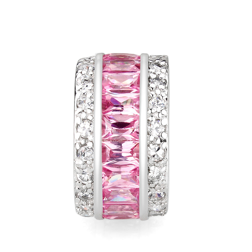 LO5W043- Rhodium Plated Brass Ring with CZ IN Pink-3