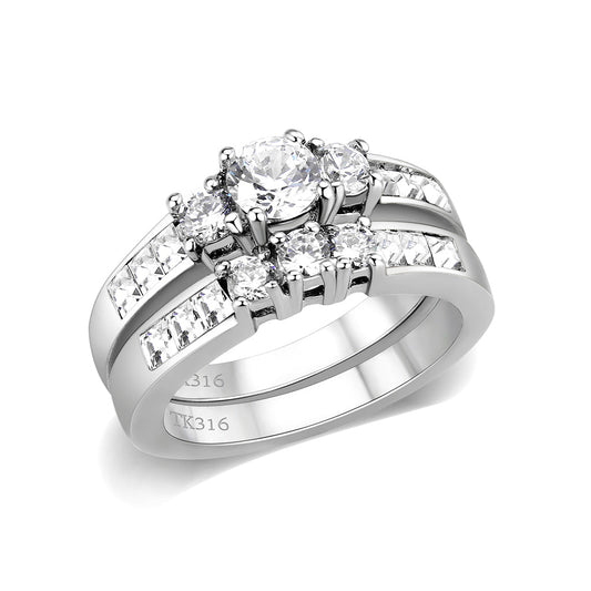 LO5W044- Rhodium Plated Brass Ring with CZ In Clear-0