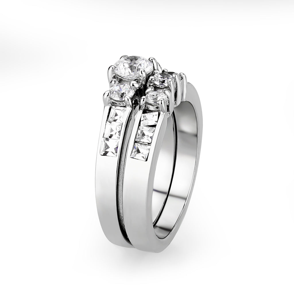 LO5W044- Rhodium Plated Brass Ring with CZ In Clear-3