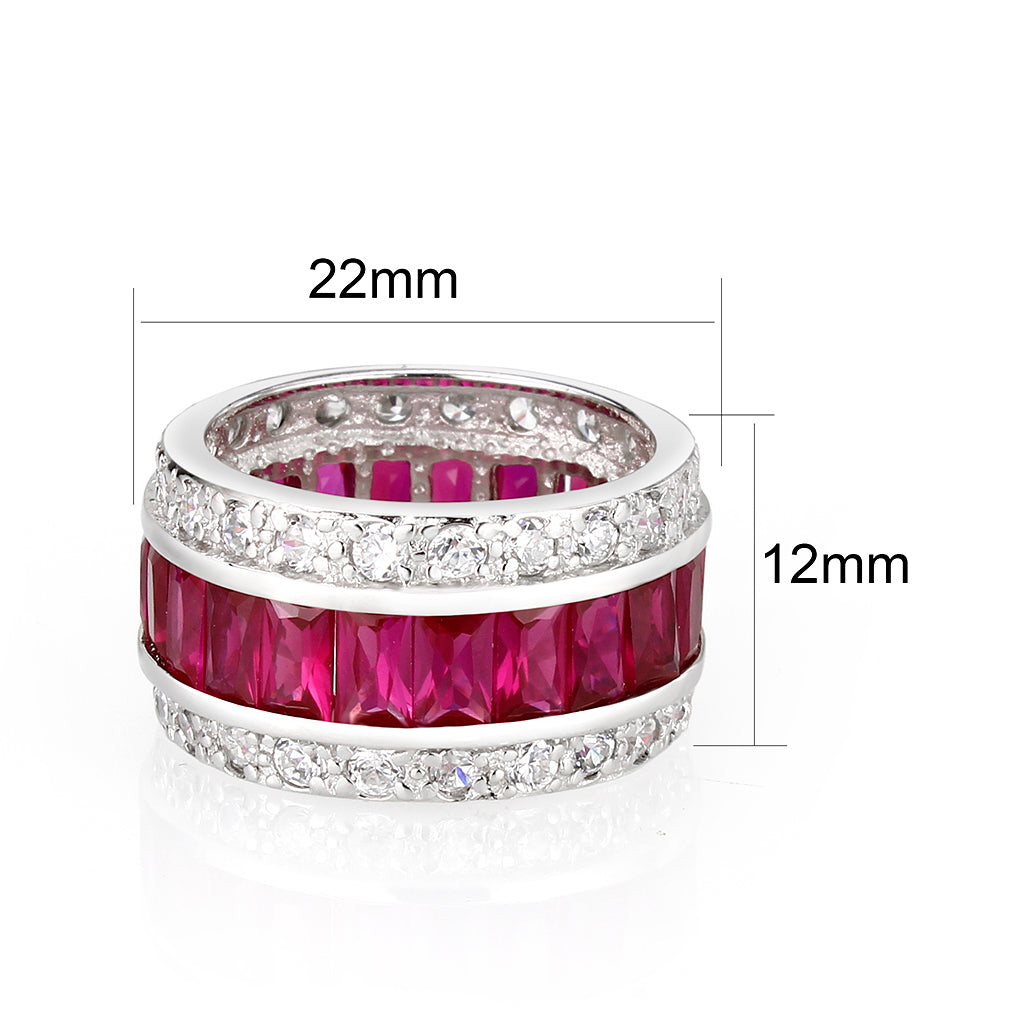 LO5W045- Rhodium Plated Brass Ring with CZ In Red-1