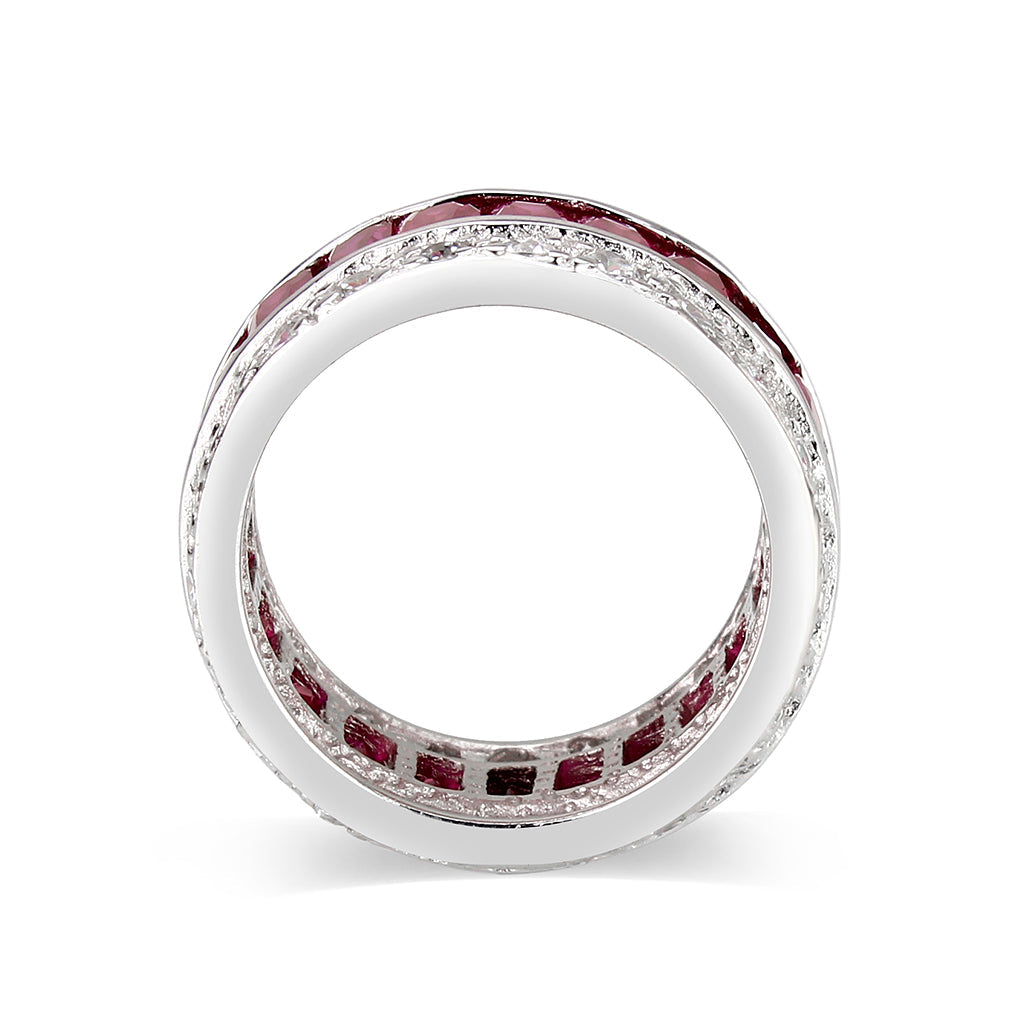 LO5W045- Rhodium Plated Brass Ring with CZ In Red-2