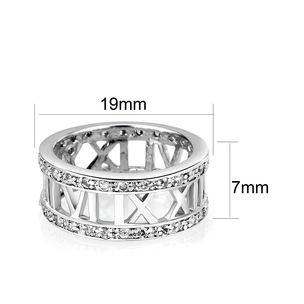 LO5W048- Rhodium Plated Brass Ring with CZ  In Clear-1