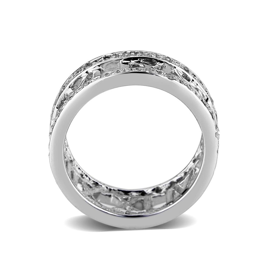 LO5W048- Rhodium Plated Brass Ring with CZ  In Clear-2