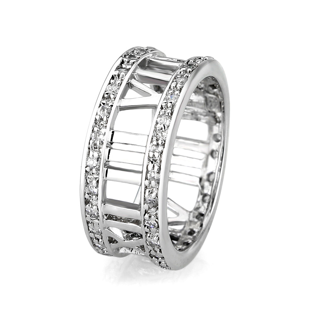 LO5W048- Rhodium Plated Brass Ring with CZ  In Clear-3