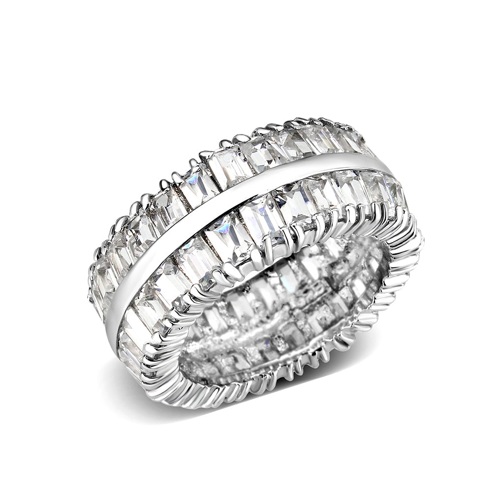 LO5W049- Rhodium Plated Brass Ring with CZ  In Clear-0