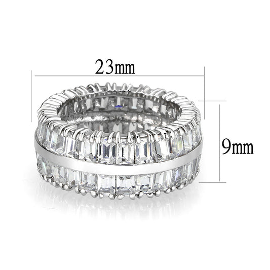 LO5W049- Rhodium Plated Brass Ring with CZ  In Clear-1