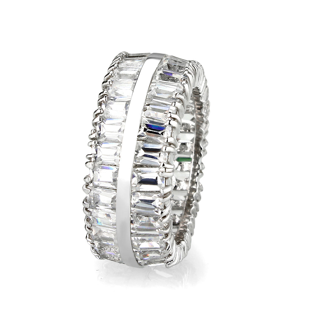 LO5W049- Rhodium Plated Brass Ring with CZ  In Clear-3