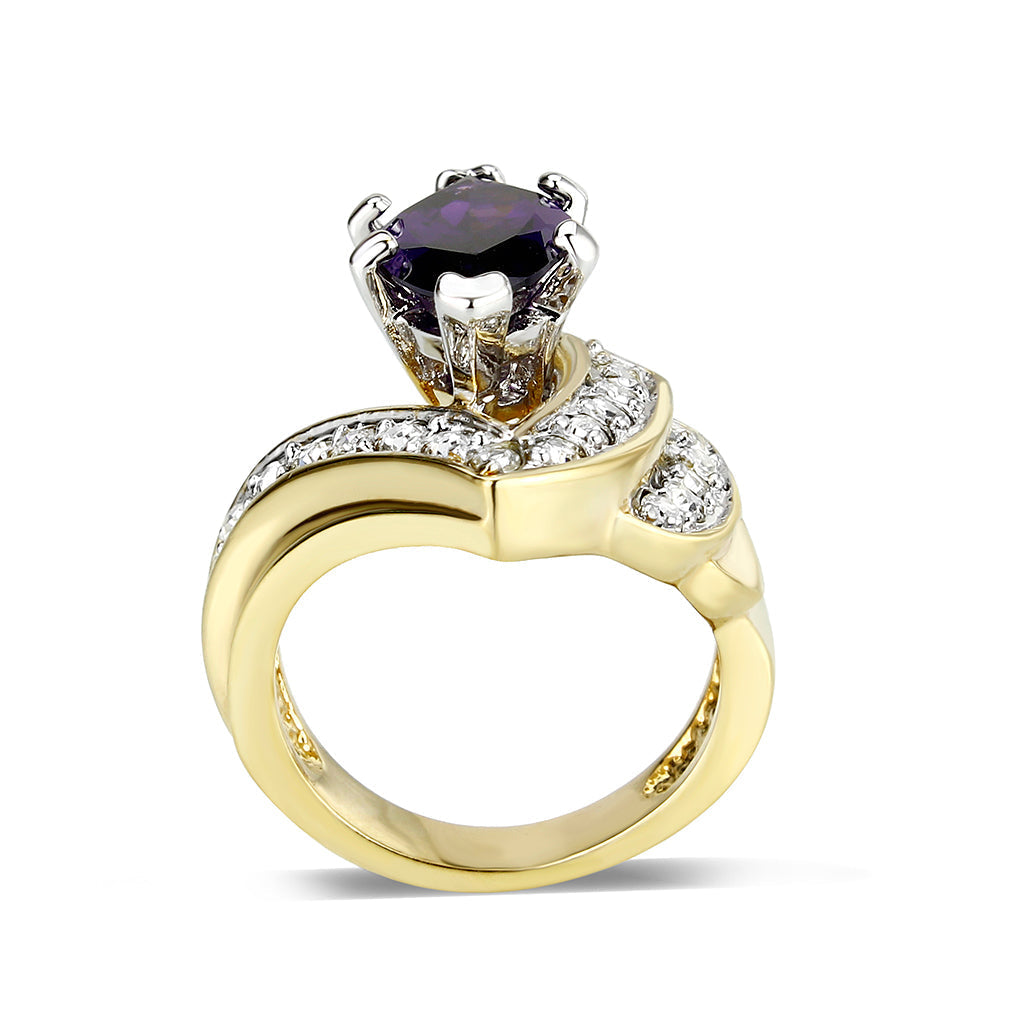 LO5W050- IP Gold  Plated Brass Ring with CZ In Amethyst-2
