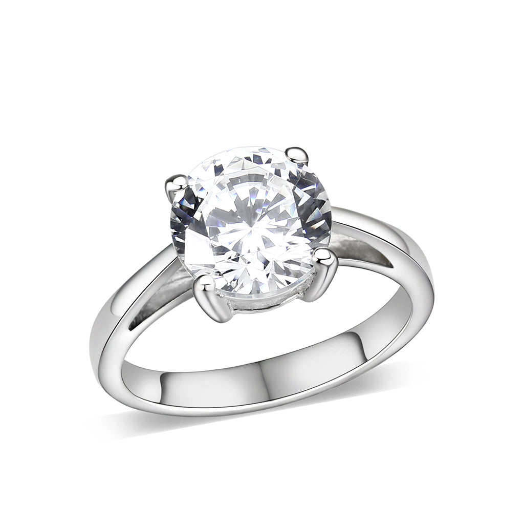 LO5W051- Rhodium Plated Brass Ring with CZ In Clear-0