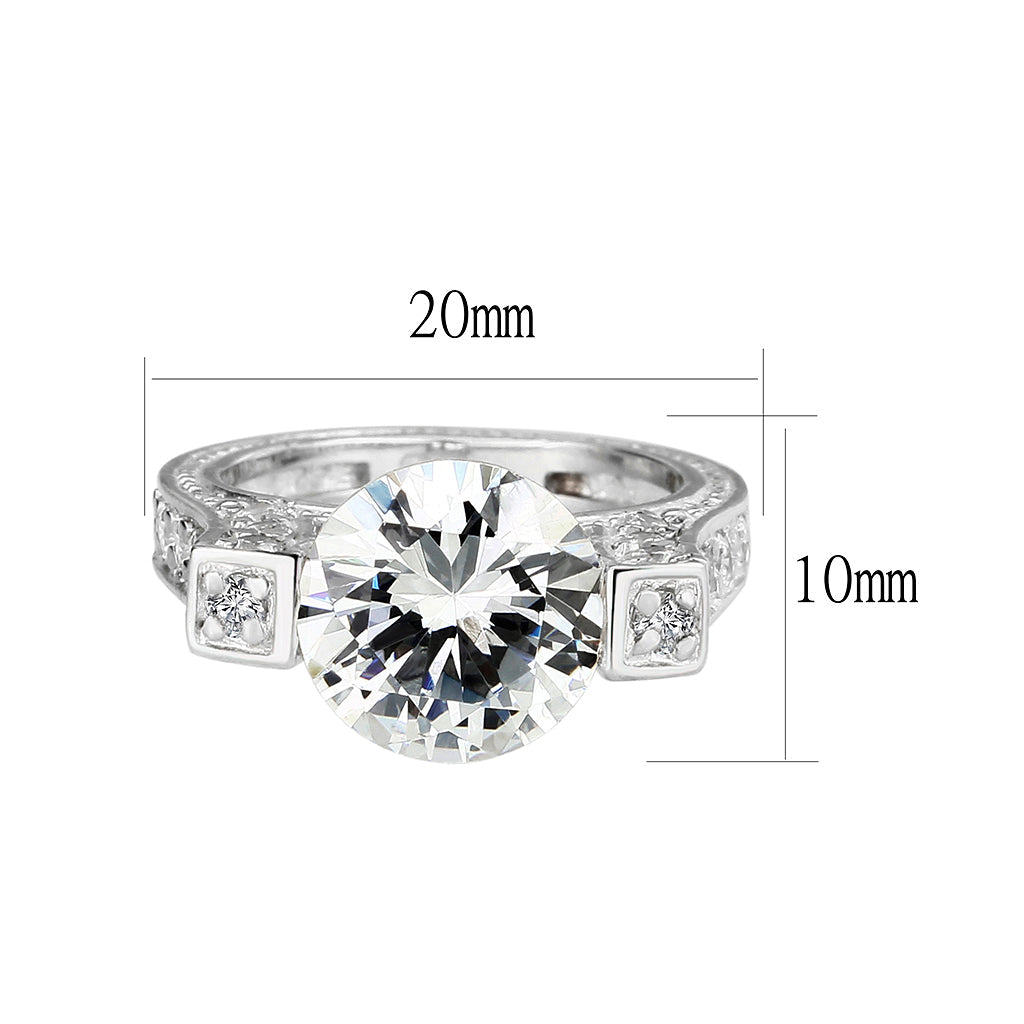 LO5S053- Sterling Silver Ring with CZ In Clear High Polished( NO Plating)-1