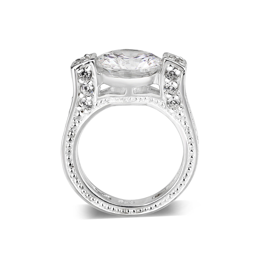 LO5S053- Sterling Silver Ring with CZ In Clear High Polished( NO Plating)-2
