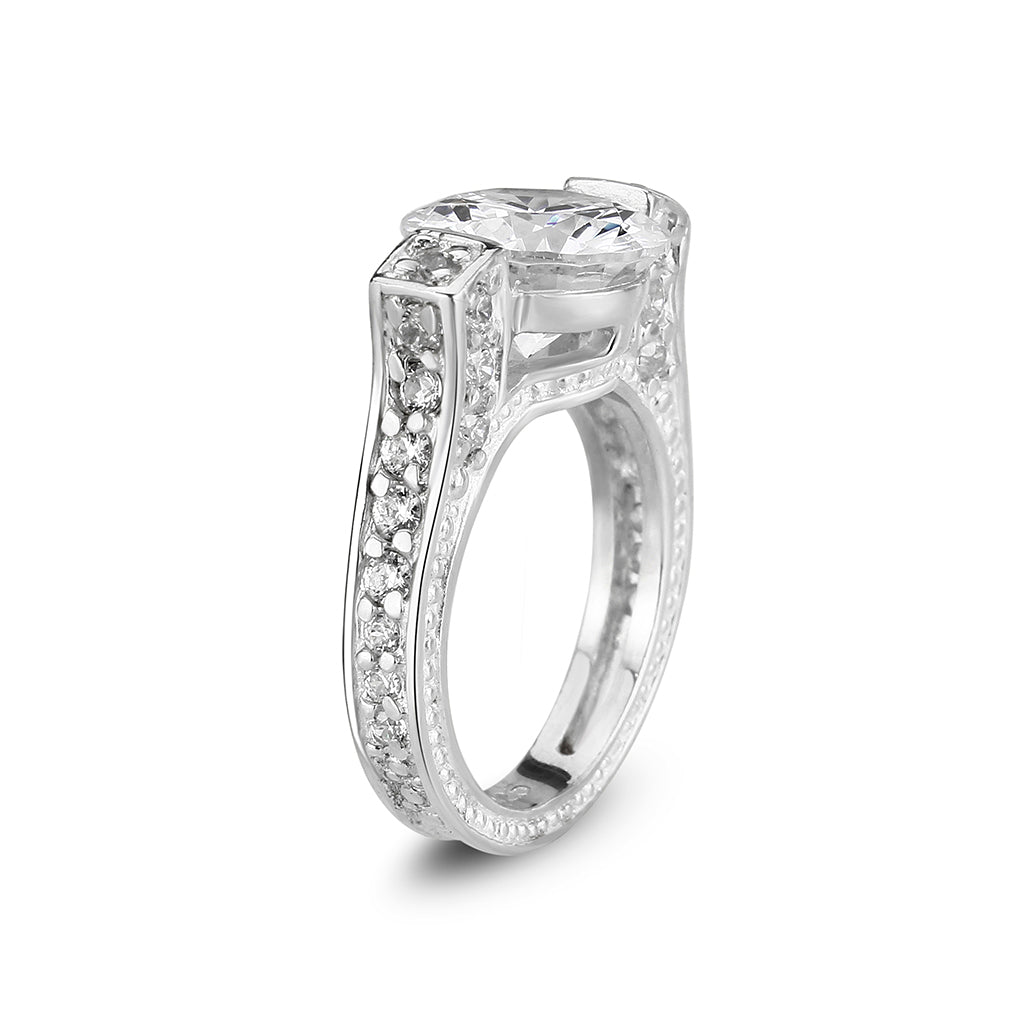 LO5S053- Sterling Silver Ring with CZ In Clear High Polished( NO Plating)-3