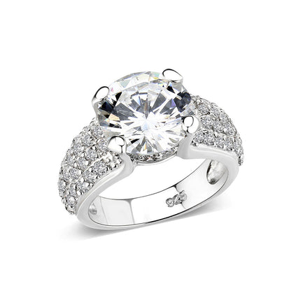 LO5S054- Sterling Silver Ring with CZ In Clear High Polished( NO Plating)-0