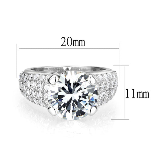 LO5S054- Sterling Silver Ring with CZ In Clear High Polished( NO Plating)-1