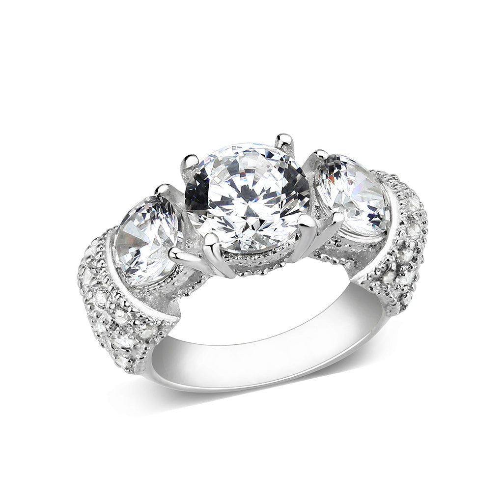 LO5S055- Sterling Silver Ring with CZ In Clear High Polished( NO Plating)-0