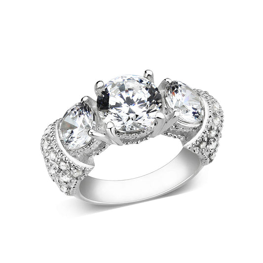 LO5S055- Sterling Silver Ring with CZ In Clear High Polished( NO Plating)-0