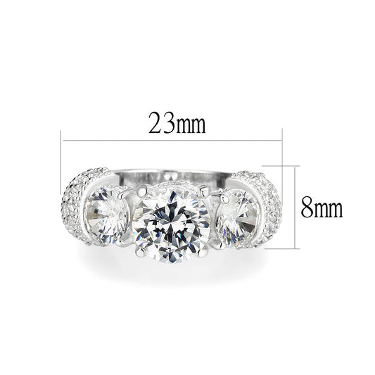LO5S055- Sterling Silver Ring with CZ In Clear High Polished( NO Plating)-1