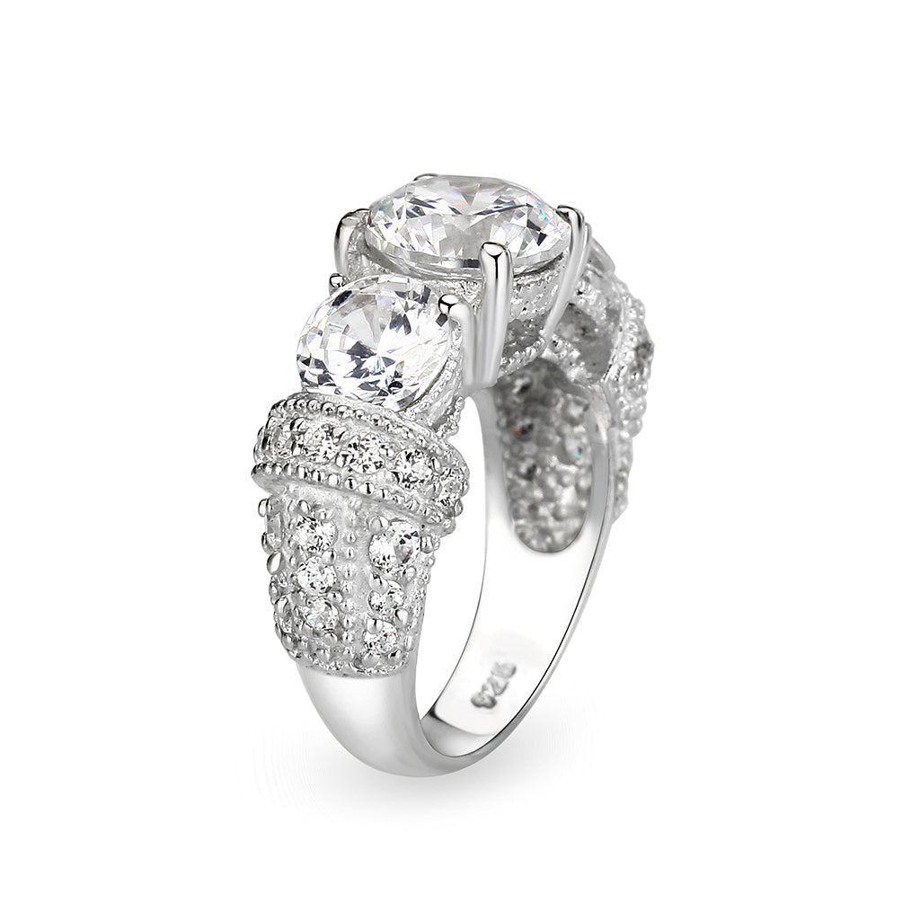 LO5S055- Sterling Silver Ring with CZ In Clear High Polished( NO Plating)-3