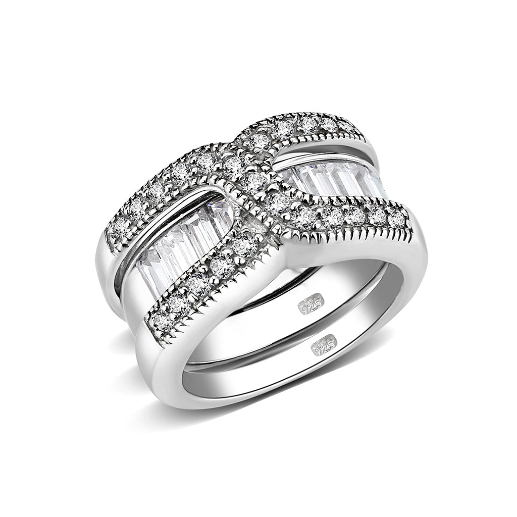 LO5S056- Sterling Silver Ring with CZ In Clear High Polished( NO Plating)-0