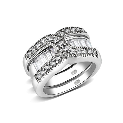 LO5S056- Sterling Silver Ring with CZ In Clear High Polished( NO Plating)-0