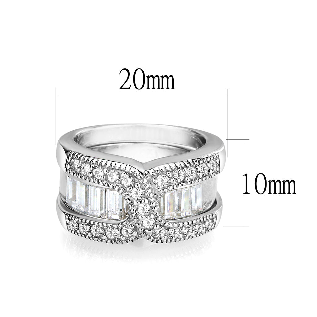 LO5S056- Sterling Silver Ring with CZ In Clear High Polished( NO Plating)-1