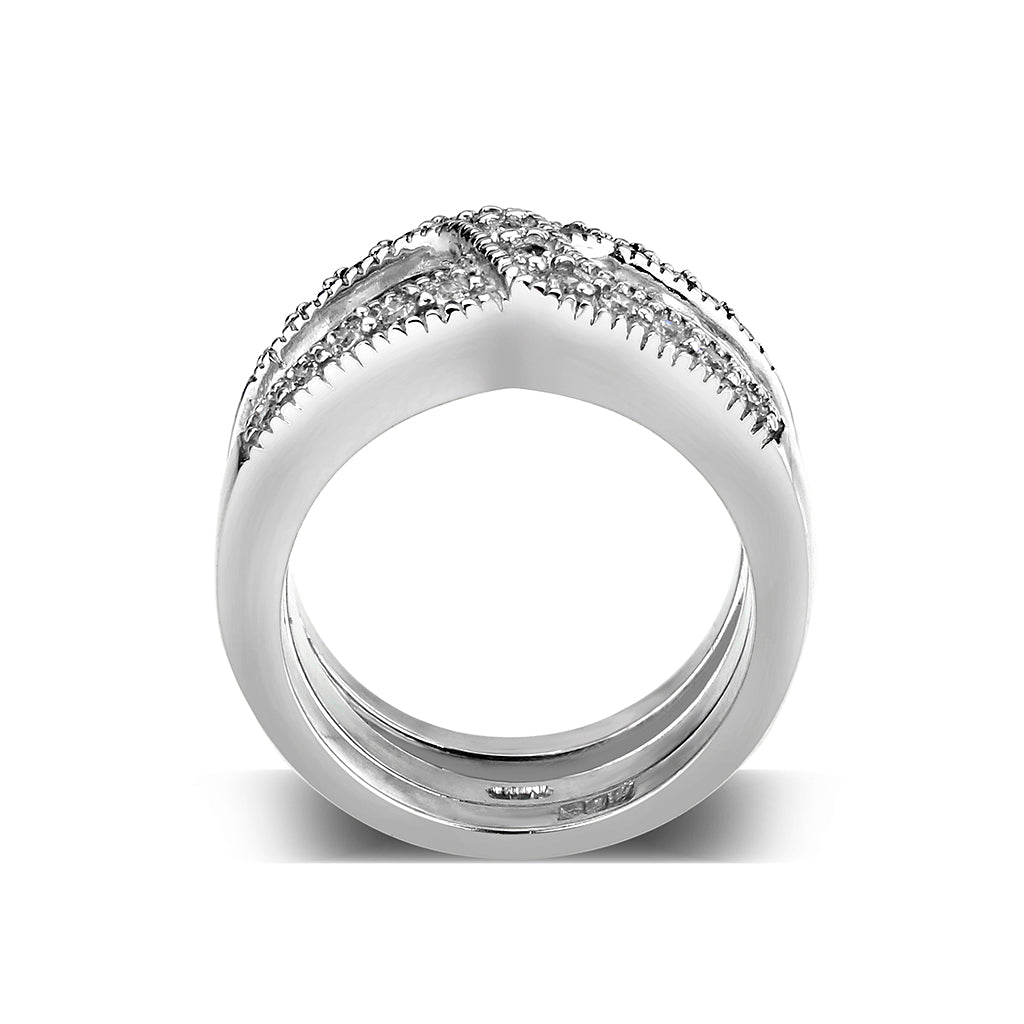 LO5S056- Sterling Silver Ring with CZ In Clear High Polished( NO Plating)-2