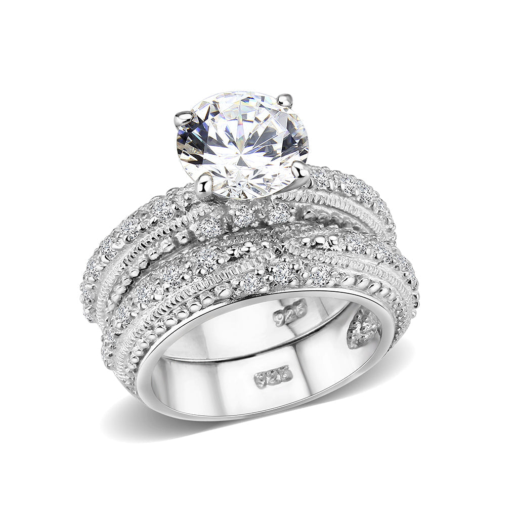 LO5S058- Sterling Silver Ring with CZ In Clear High Polished( NO Plating)-0