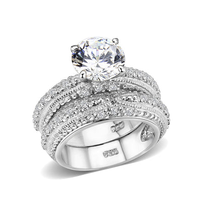 LO5S058- Sterling Silver Ring with CZ In Clear High Polished( NO Plating)-0