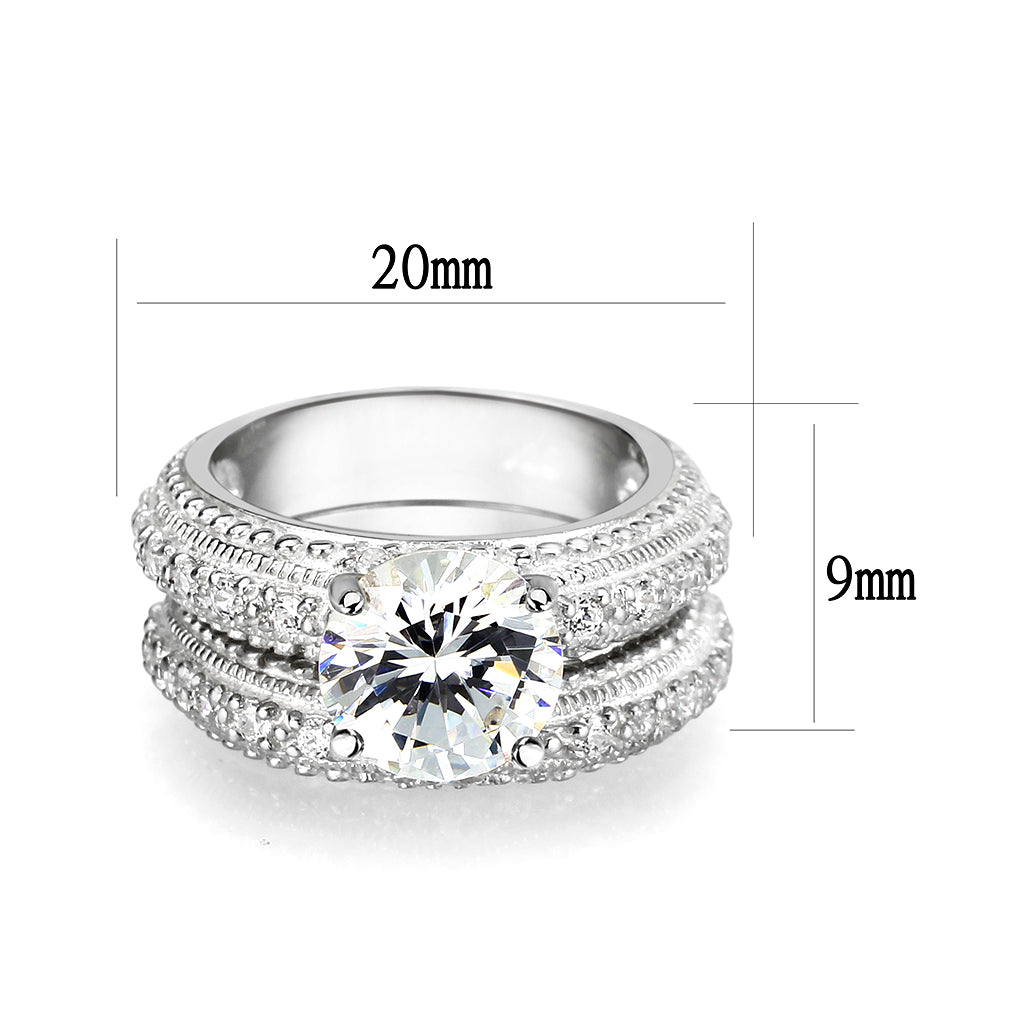 LO5S058- Sterling Silver Ring with CZ In Clear High Polished( NO Plating)-1