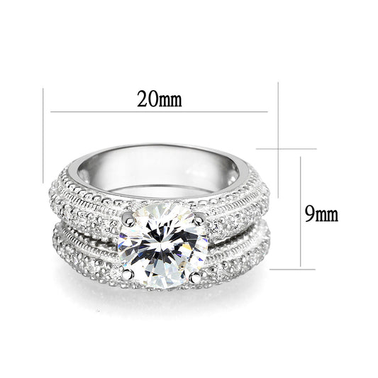 LO5S058- Sterling Silver Ring with CZ In Clear High Polished( NO Plating)-1