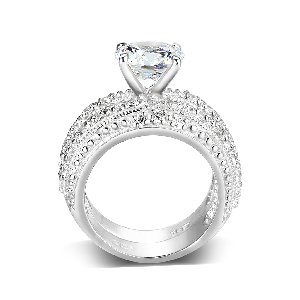 LO5S058- Sterling Silver Ring with CZ In Clear High Polished( NO Plating)-2