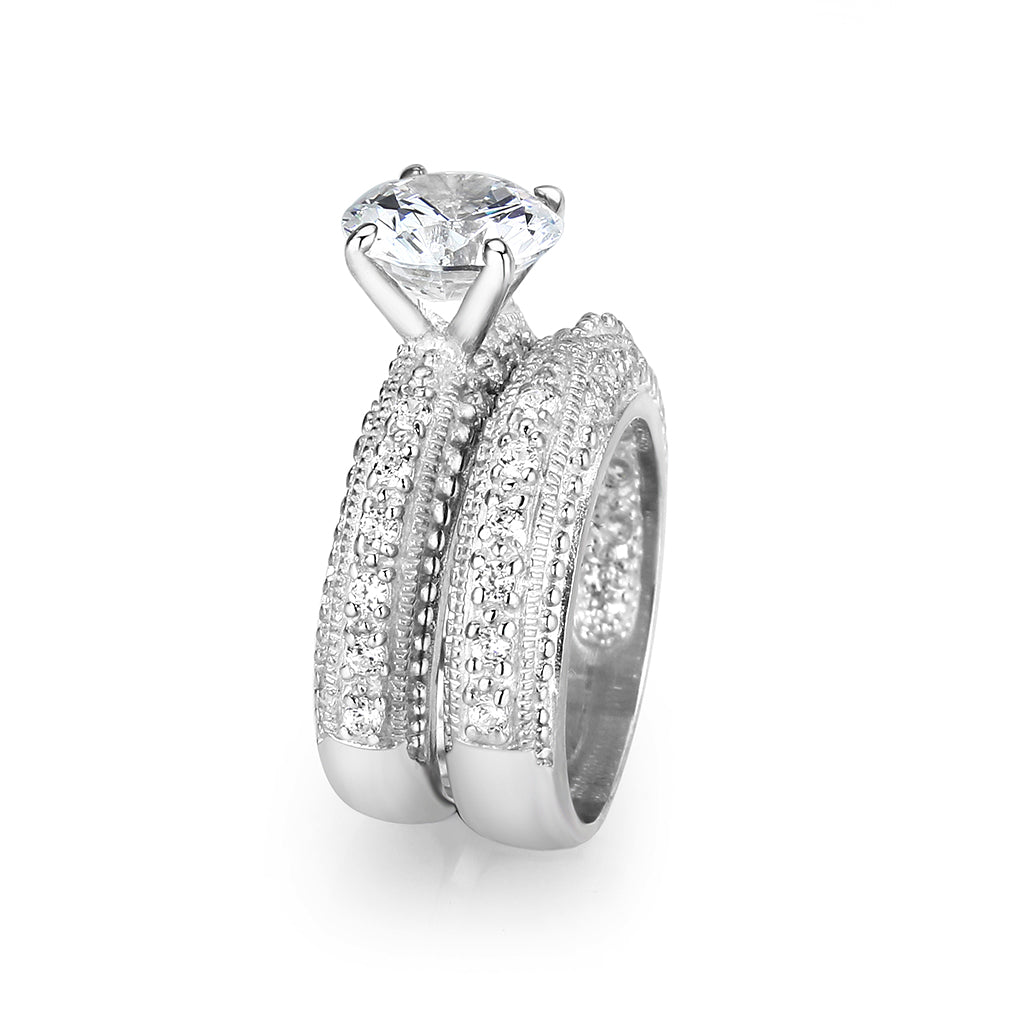 LO5S058- Sterling Silver Ring with CZ In Clear High Polished( NO Plating)-3