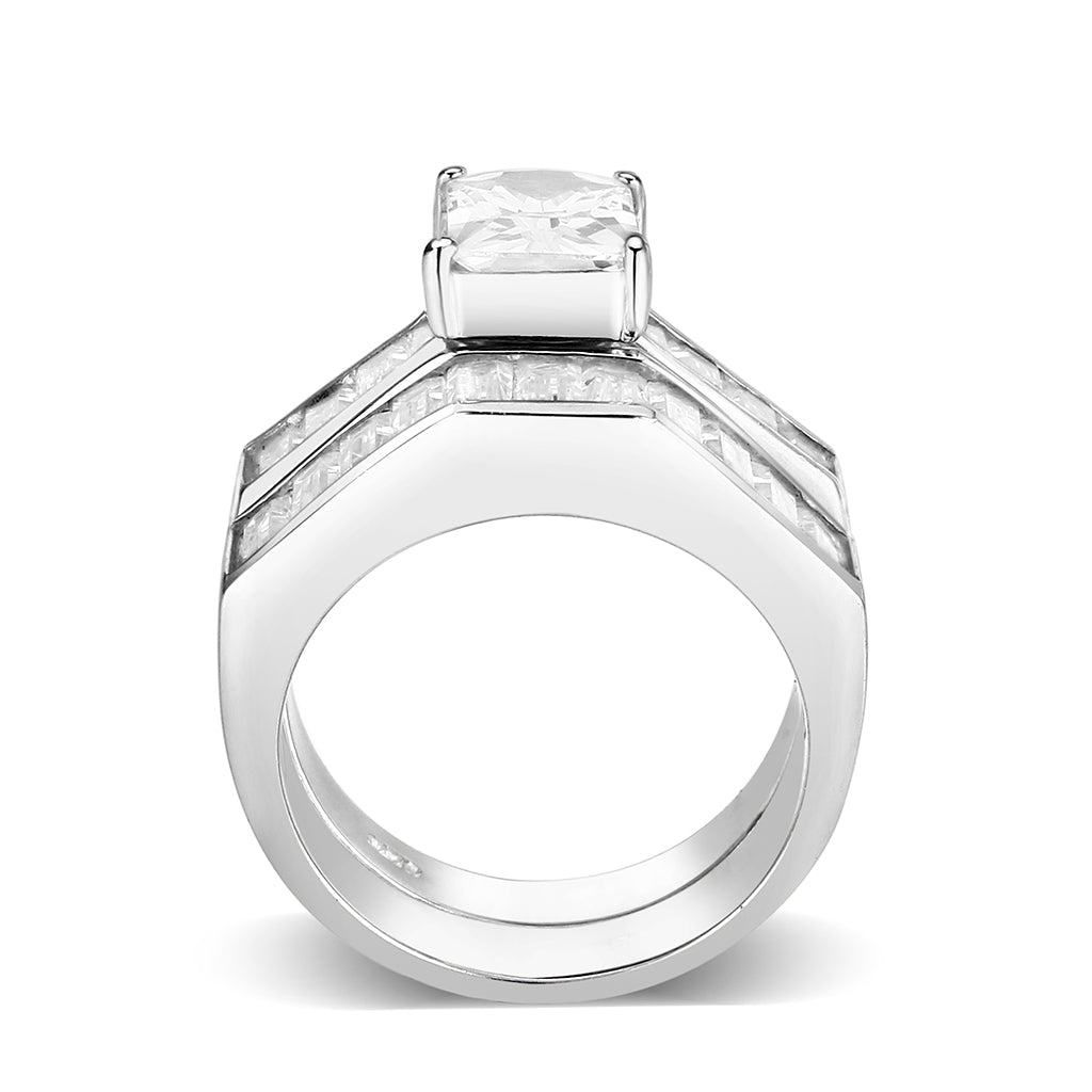 LO5S059- Sterling Silver Ring with CZ In Clear High Polished( NO Plating)-2
