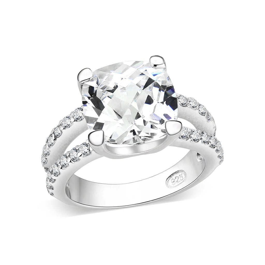 LO5S060- Sterling Silver Ring with CZ In Clear High Polished( NO Plating)-0