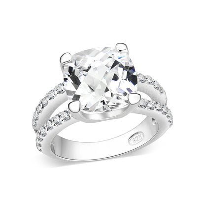 LO5S060- Sterling Silver Ring with CZ In Clear High Polished( NO Plating)-0