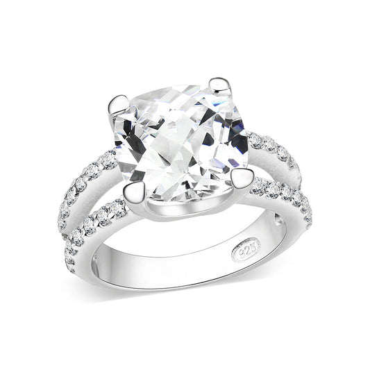 LO5S060- Sterling Silver Ring with CZ In Clear High Polished( NO Plating)-0