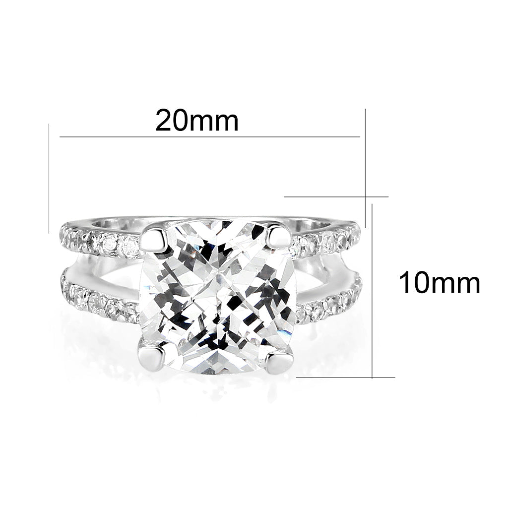 LO5S060- Sterling Silver Ring with CZ In Clear High Polished( NO Plating)-1