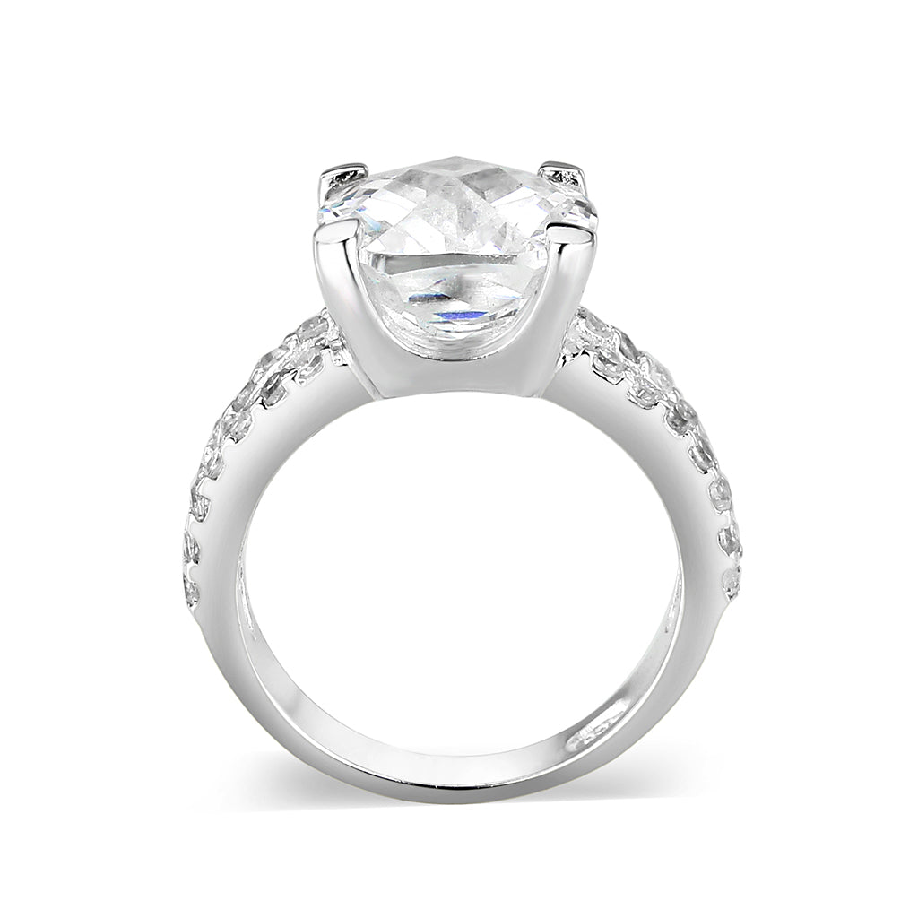 LO5S060- Sterling Silver Ring with CZ In Clear High Polished( NO Plating)-2