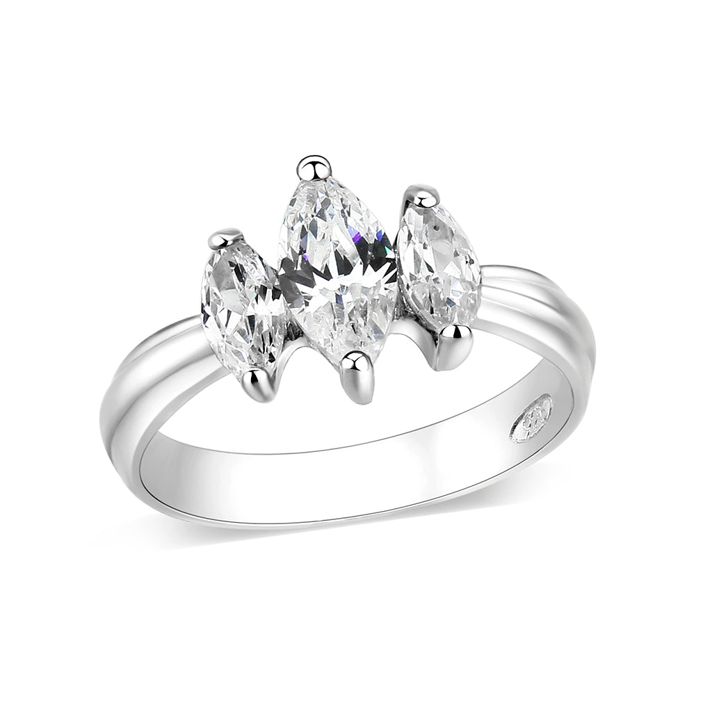 LO5S061- Sterling Silver Ring with CZ In Clear High Polished( NO Plating)-0