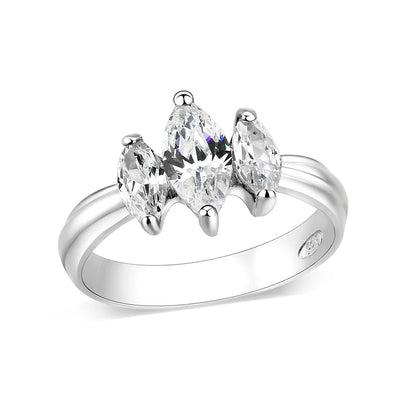 LO5S061- Sterling Silver Ring with CZ In Clear High Polished( NO Plating)-0
