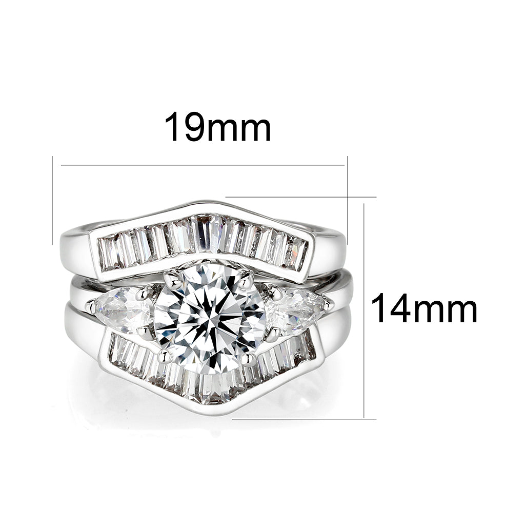 LO5W062- Rhodium Plated Brass Ring with CZ In Clear-1