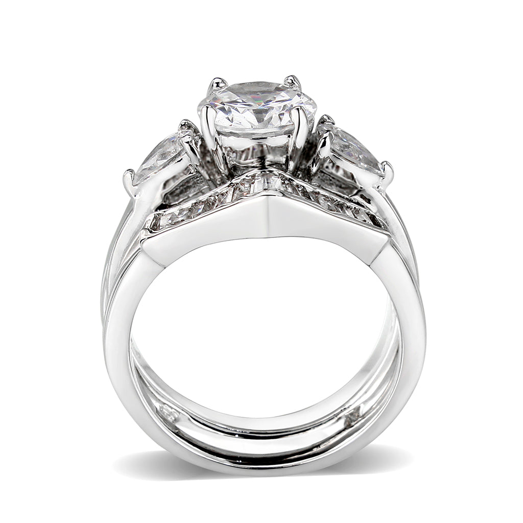 LO5W062- Rhodium Plated Brass Ring with CZ In Clear-2