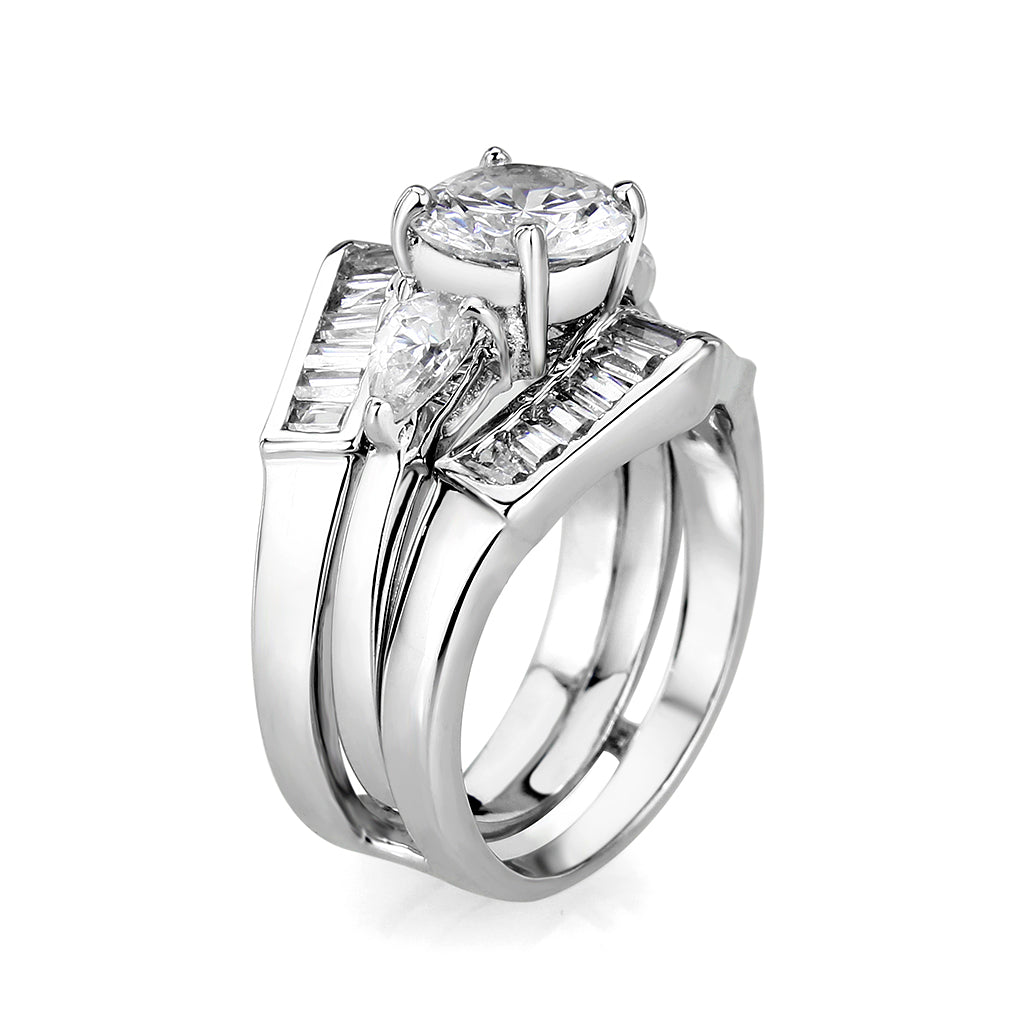 LO5W062- Rhodium Plated Brass Ring with CZ In Clear-3