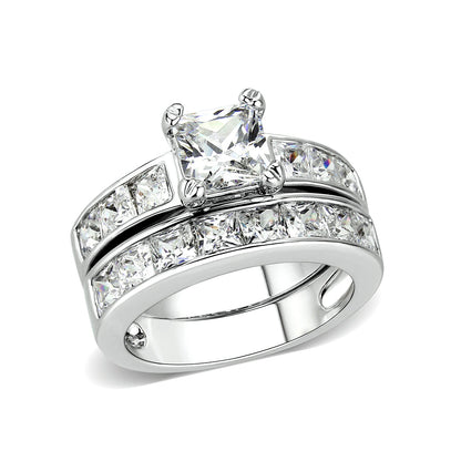 LO5W063- Rhodium Plated Brass Ring with CZ In Clear-0